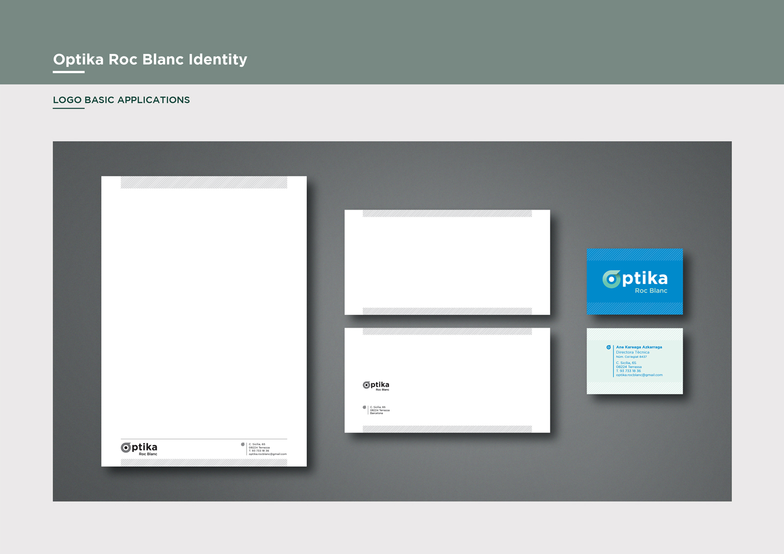 Manual de imagen de marca de Óptika Roc Blanc: Papelería